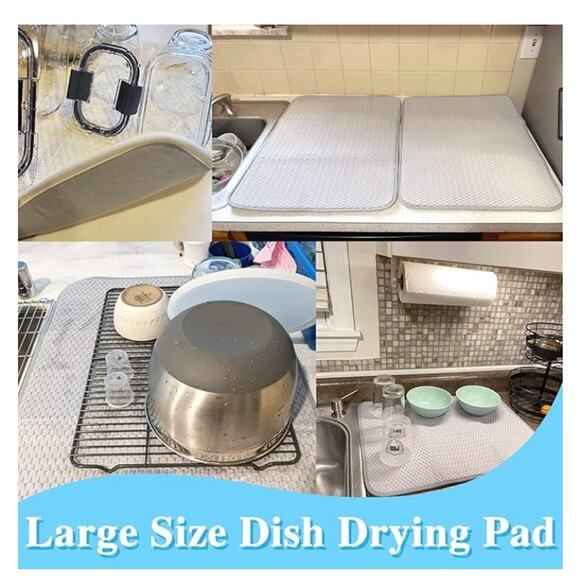 2 Pack Kitchen Microfiber Dish Drying Drainer Mat, Large Size (Gray) - Picture 3 of 5